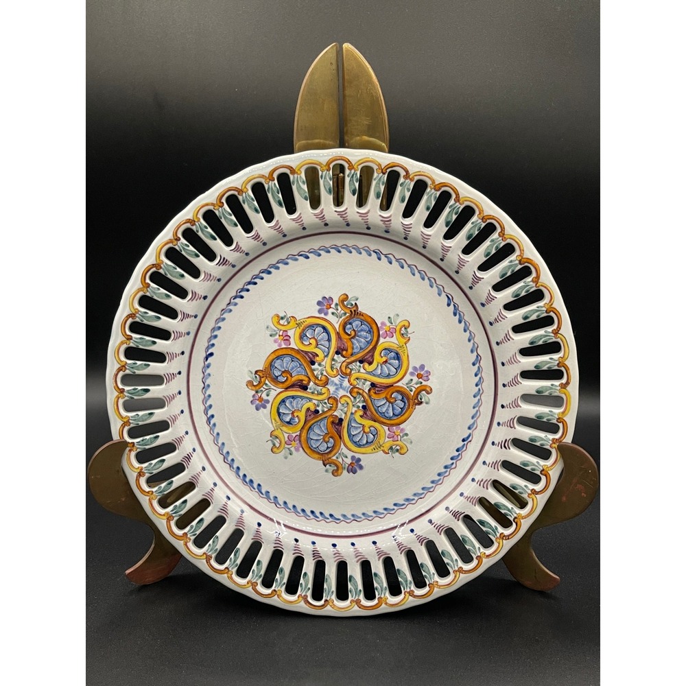 4 Carvalhinho Porto Portugal Hand Painted Reticulated Pierced Ceramic Plate P.29
